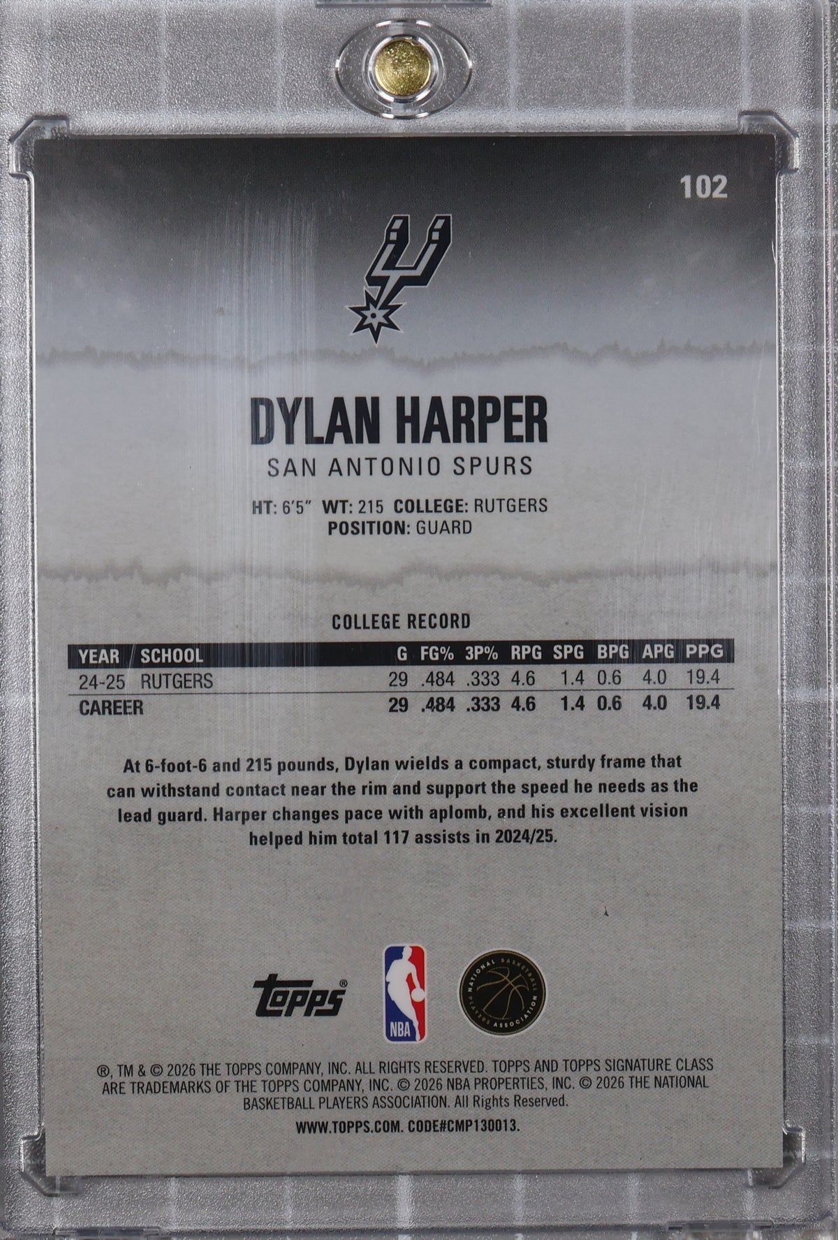 2025-26 Topps Signature Class #102 Dylan Harper Red Lava #/25