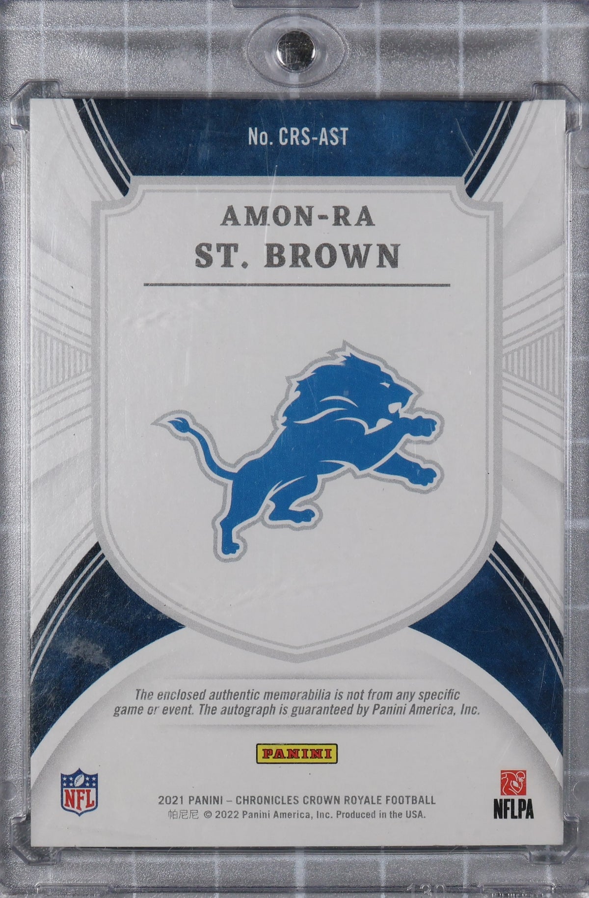 2021 Panini Chronicles #CRS-AST Amon-Ra St. Brown Crown Royale Auto Prime #/25