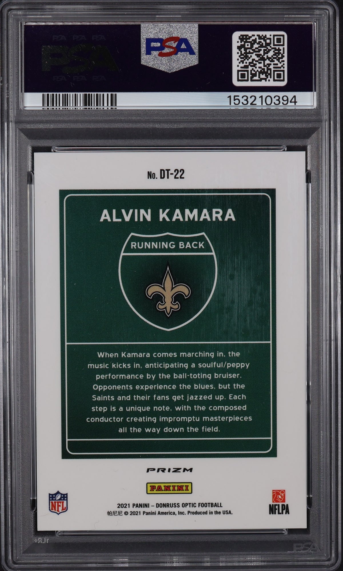 2021 Donruss Optic #DT-22 Alvin Kamara Downtown! PSA 10
