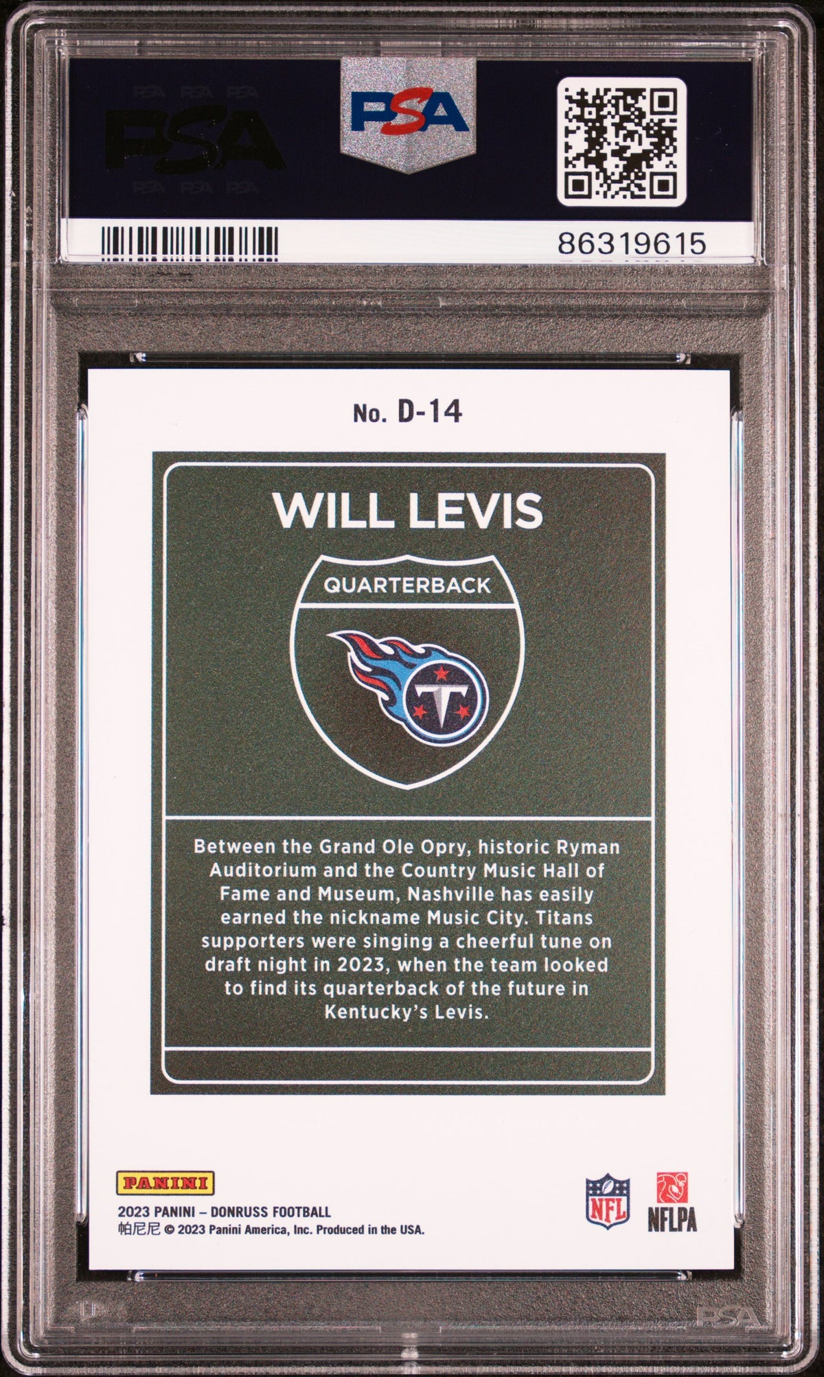 2023 Panini Donruss Downtown! #D14 Will Levis PSA 8