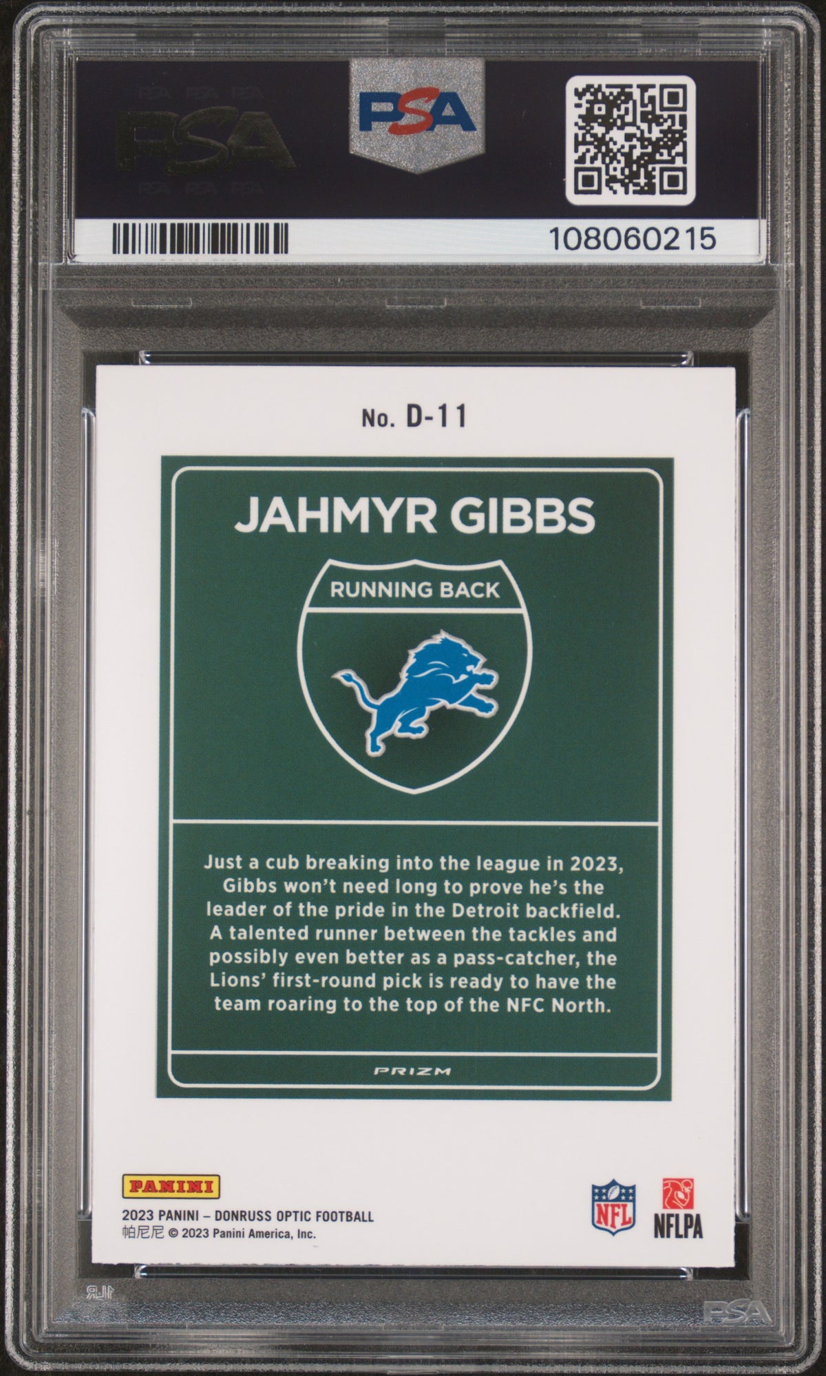 2023 Panini Donruss Optic Downtown! #D11 Jahmyr Gibbs PSA 10