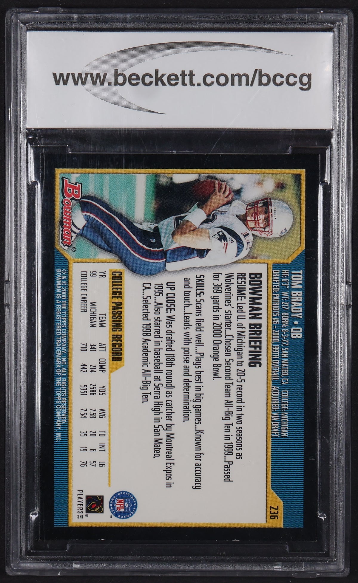 2000 Bowman #236 Tom Brady BCCG 10