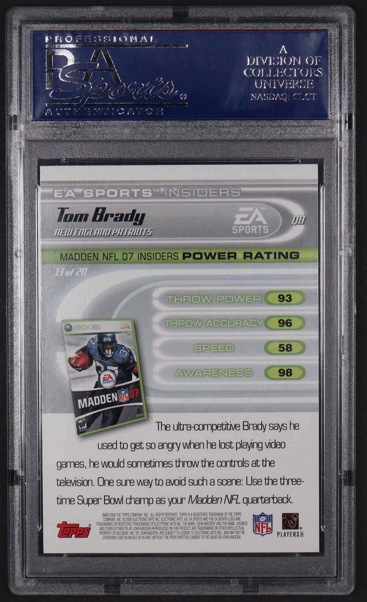 2006 Topps Ea Sports Madden 07 #13 Tom Brady Ea Sports Madden 07 PSA 10
