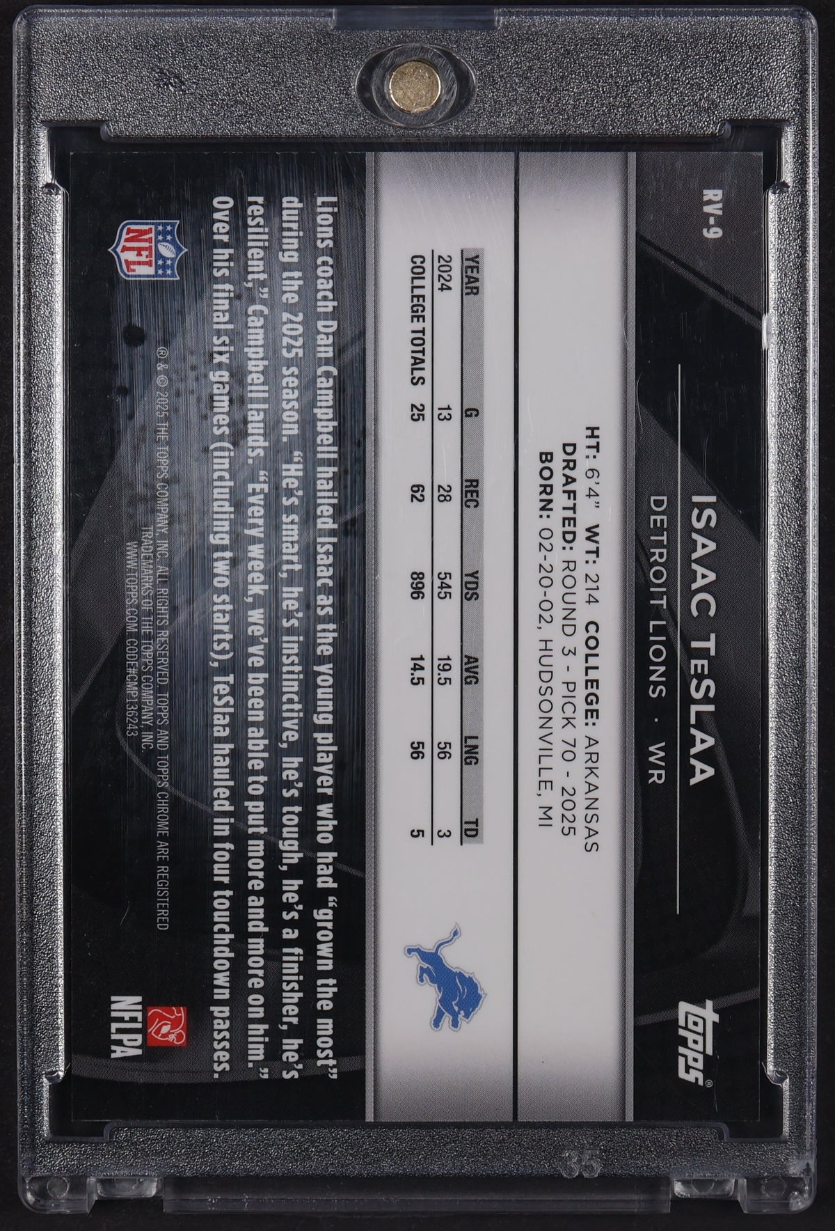 2025 Topps Chrome Black #RV-9 Isaac TeSlaa Rookie Orange Refractor #/25