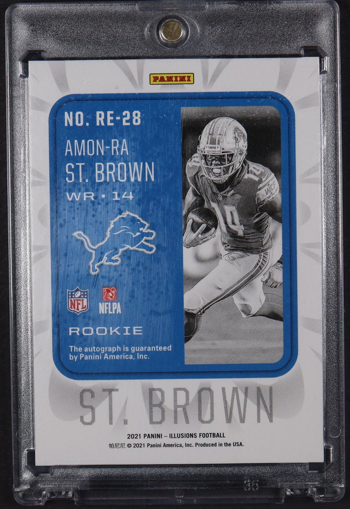2021 Panini Illusions #RE-28 Amon-Ra St. Brown Rookie Endorsements Purple #/10
