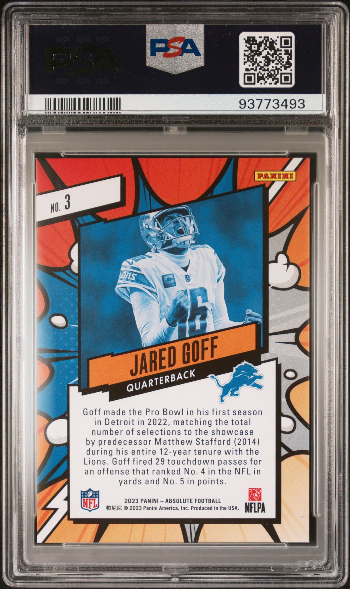 2023 Panini Absolute Explosive #3 Jared Goff Explosive-Green 1/1 PSA 9 #/1