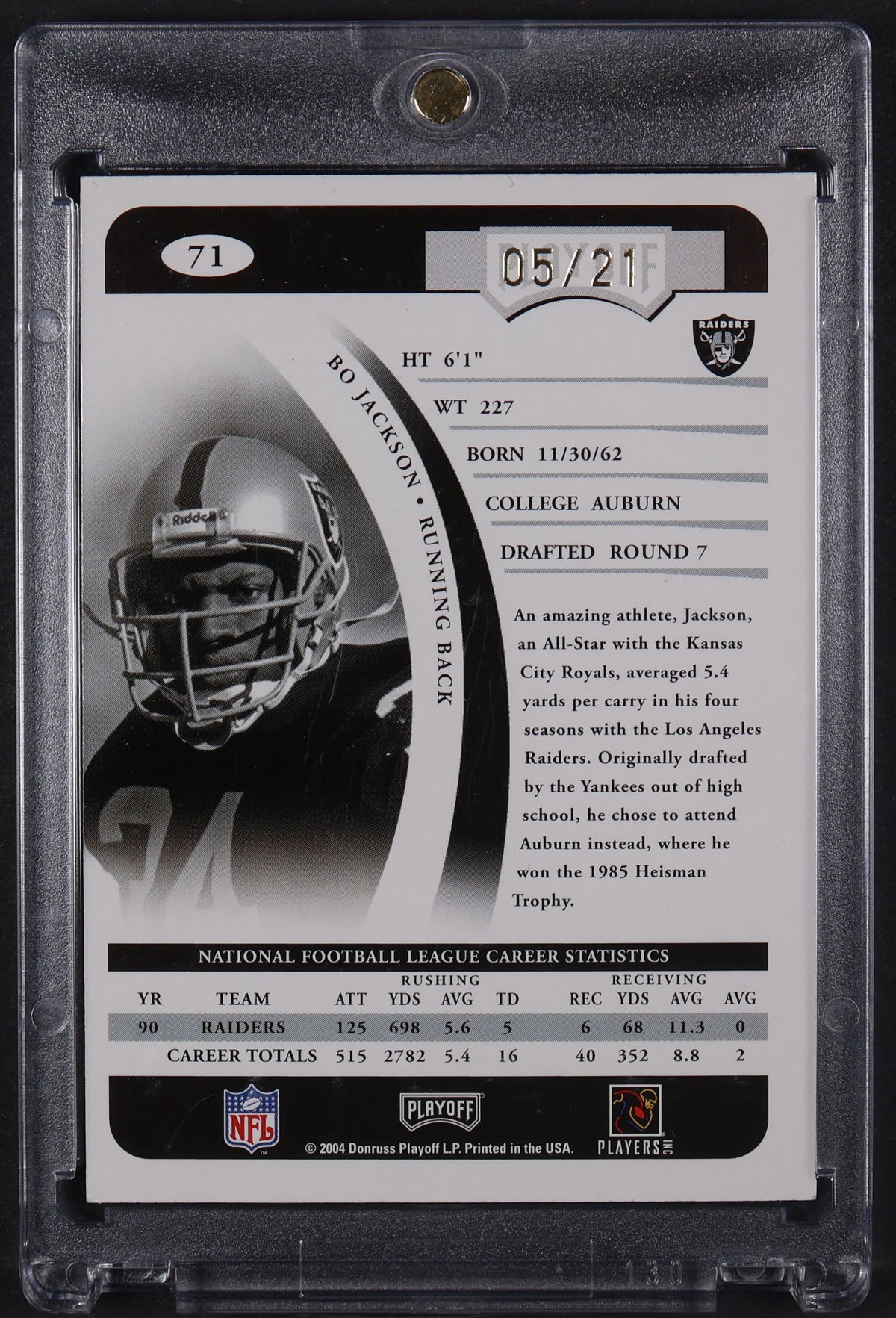 2004 Playoff Prime Signatures #71 Bo Jackson Signature Proofs Gold #/21
