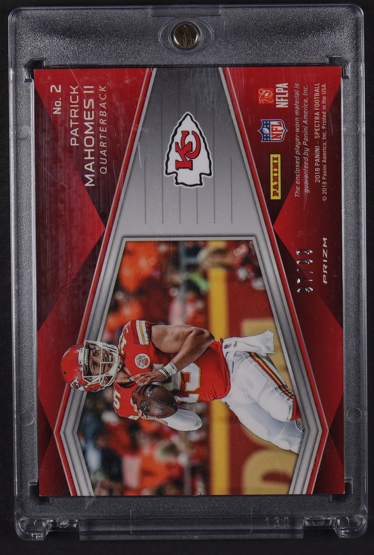 2018 Panini Spectra #2 Patrick Mahomes II Cornerstone Materials Neon Blue #/99