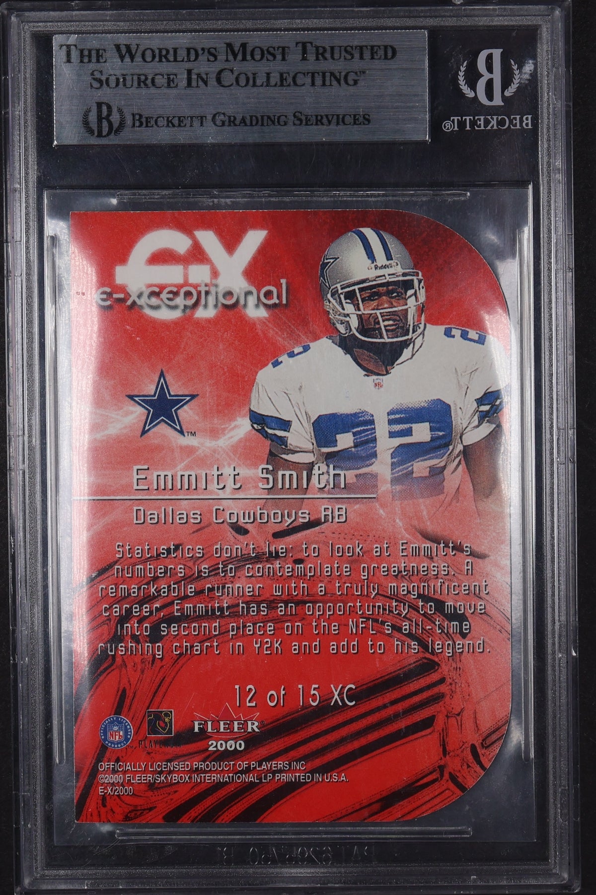 2000 Fleer E-X #12 XC Emmitt Smith X - E-Xceptional Red BGS Authentic Autograph