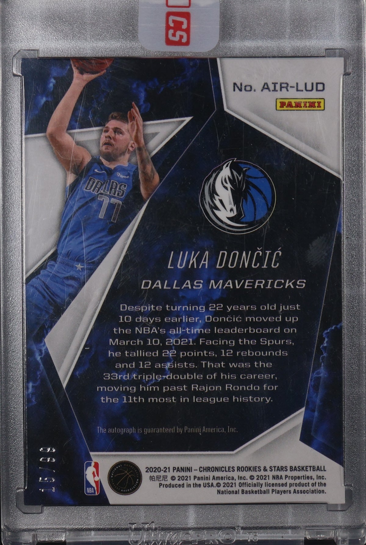 2020-21 Panini Chronicles #AIR-LUD Luka Doncic Airborne Signatures #/99