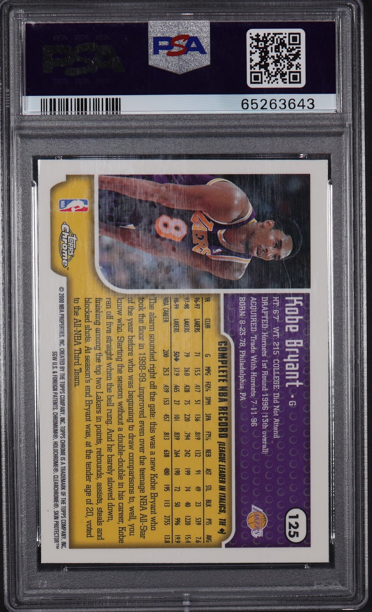 1999-00 Topps Chrome #125 Kobe Bryant Refractors PSA 10