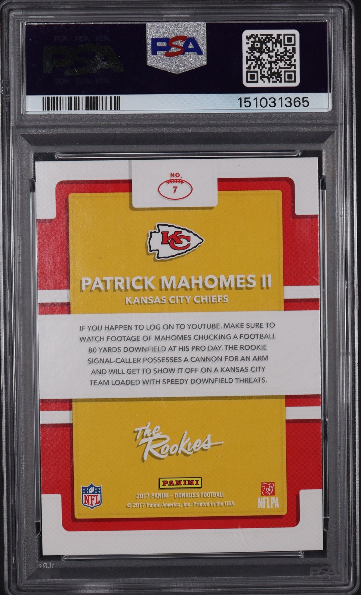 2017 Donruss #7 Patrick Mahomes II The Rookies PSA 9