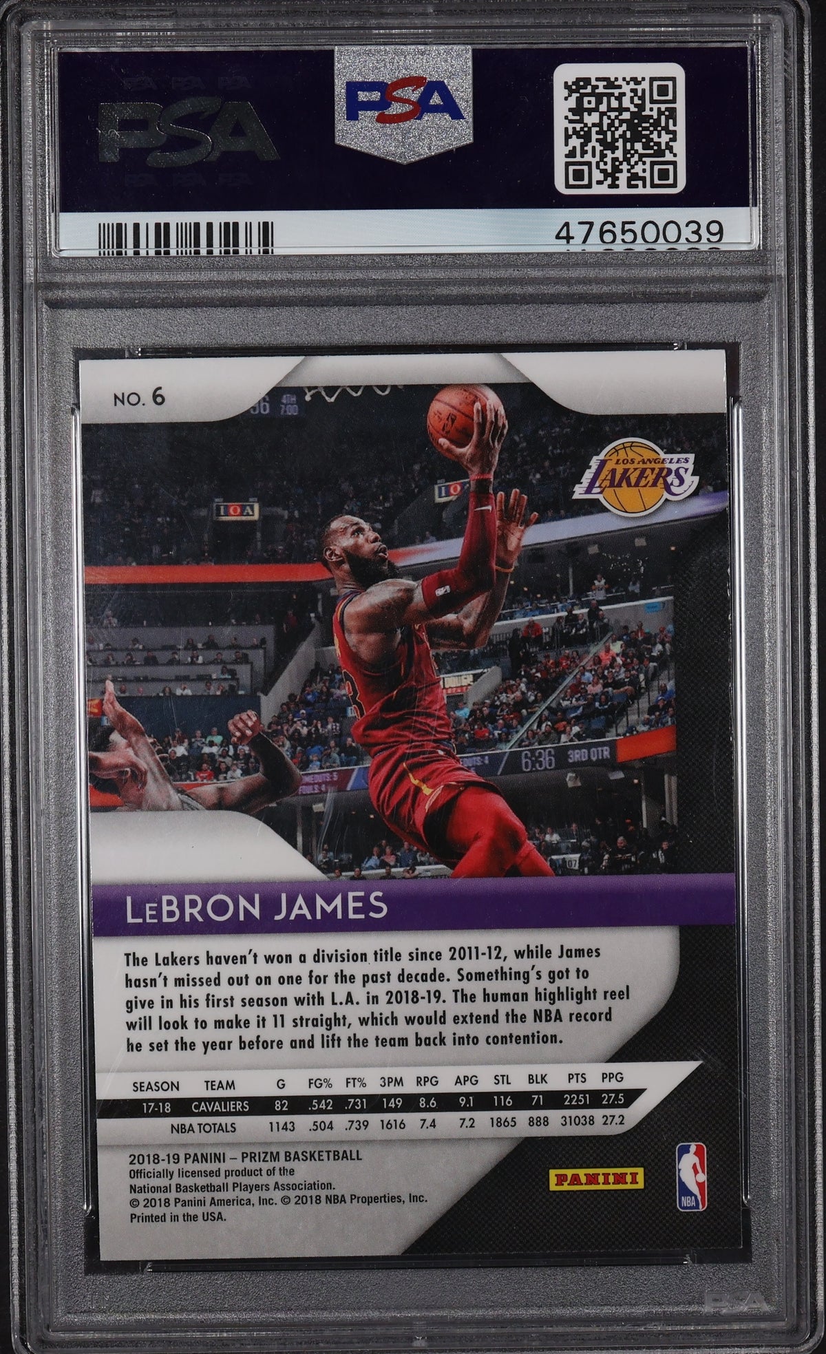 2018-19 Panini Prizm #6 LeBron James PSA 10