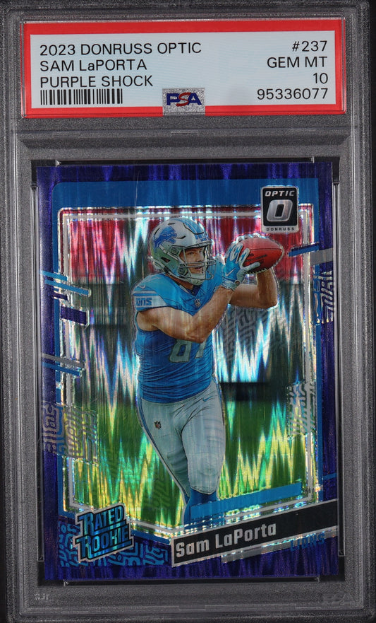 2023 Donruss Optic #237 Sam LaPorta Purple Shock PSA 10