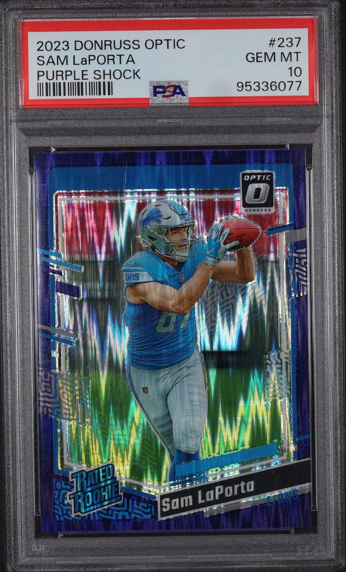 2023 Donruss Optic #237 Sam LaPorta Purple Shock PSA 10