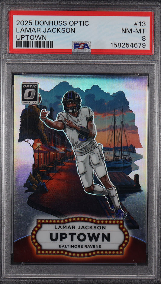 2025 Donruss Optic #13 Lamar Jackson Uptown PSA 8