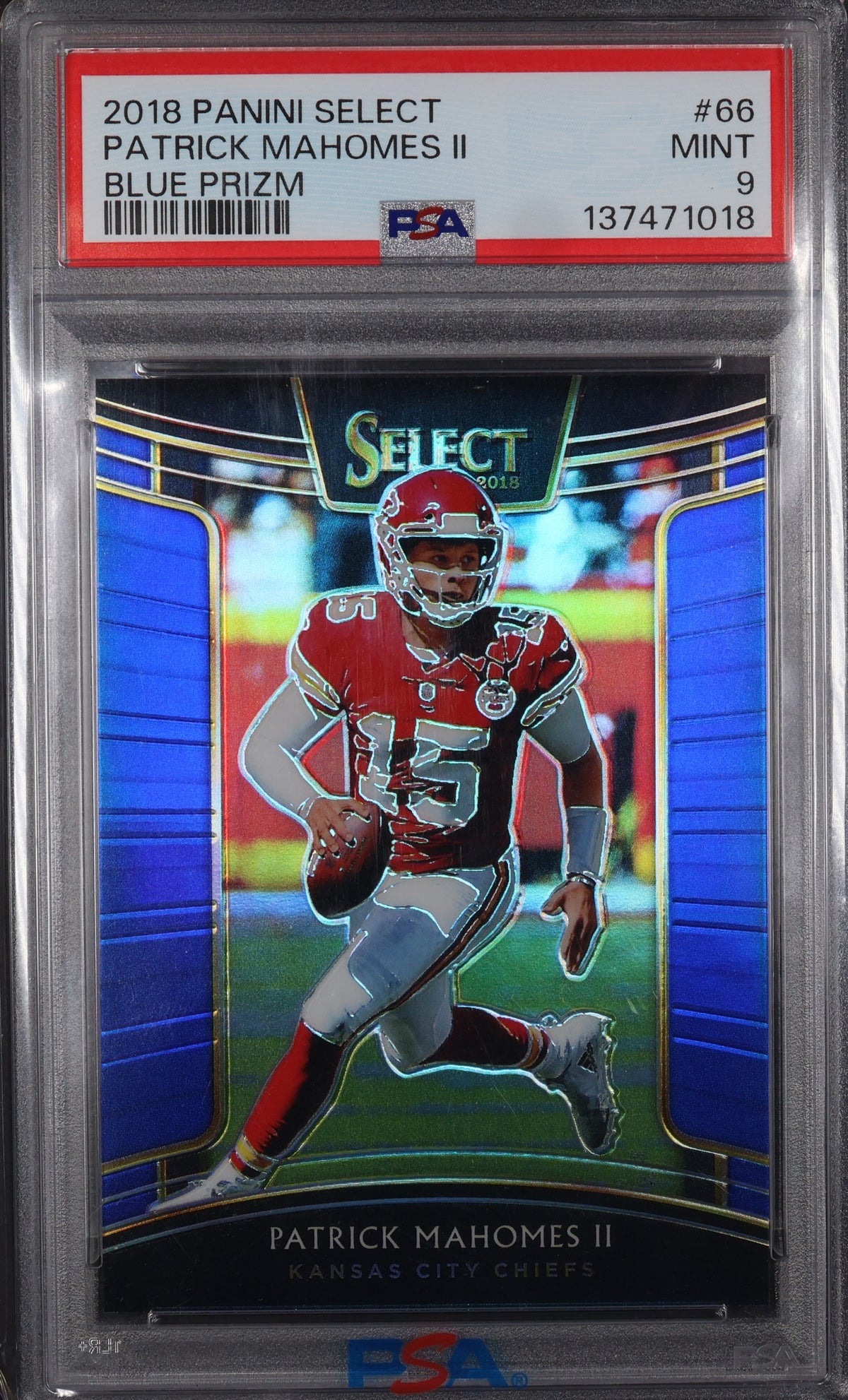 2018 Panini Select #66 Patrick Mahomes II Blue Prizm PSA 9 #/175