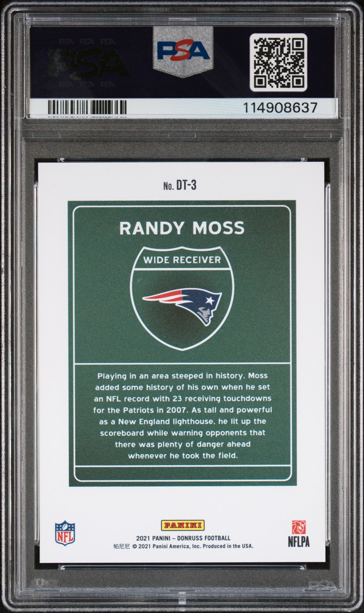 2021 Panini Donruss Downtown #DT-3 Randy Moss Downtown! PSA 9