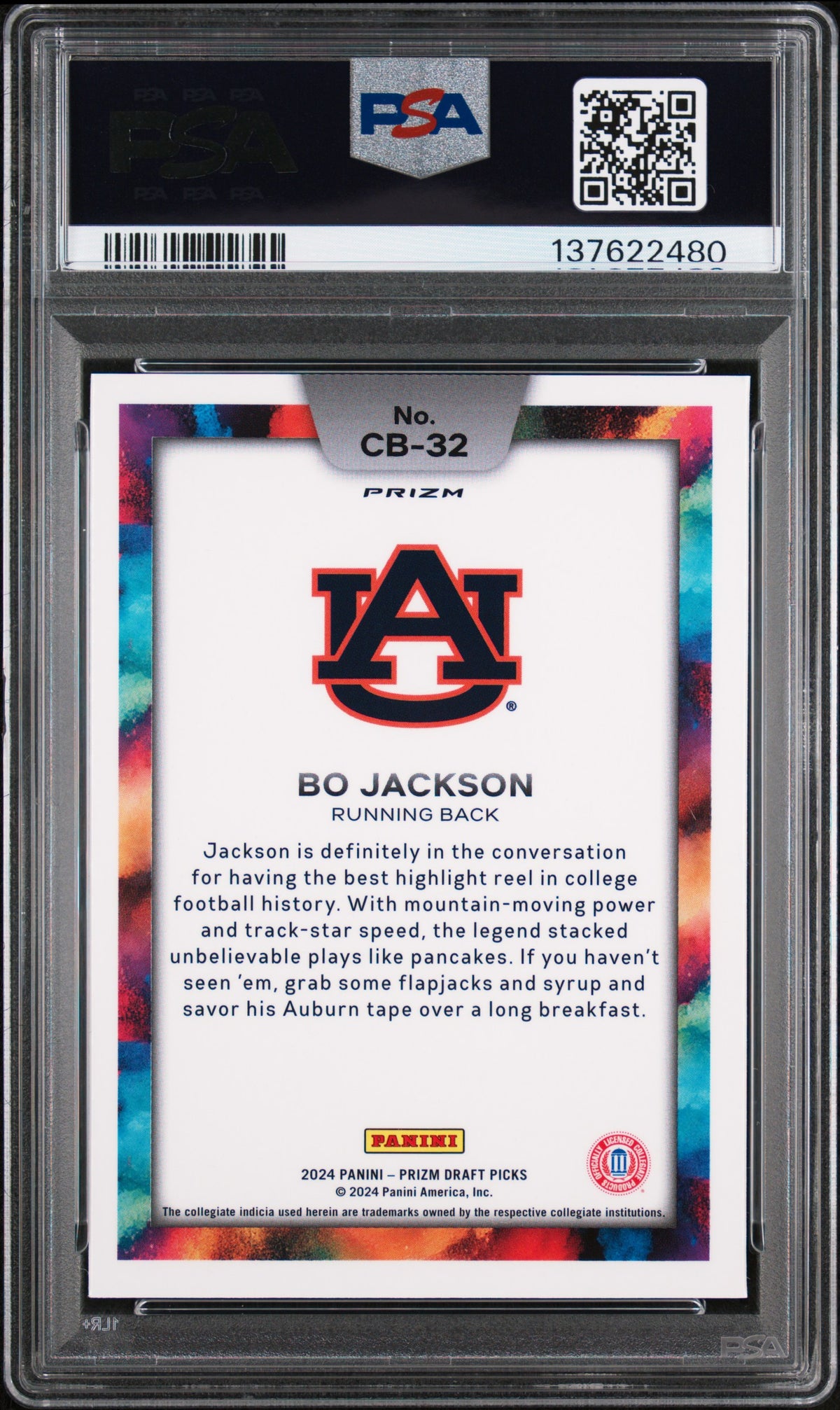 2024 Panini Prizm Draft Picks Black Color Blast #CB32 Bo Jackson PSA 9