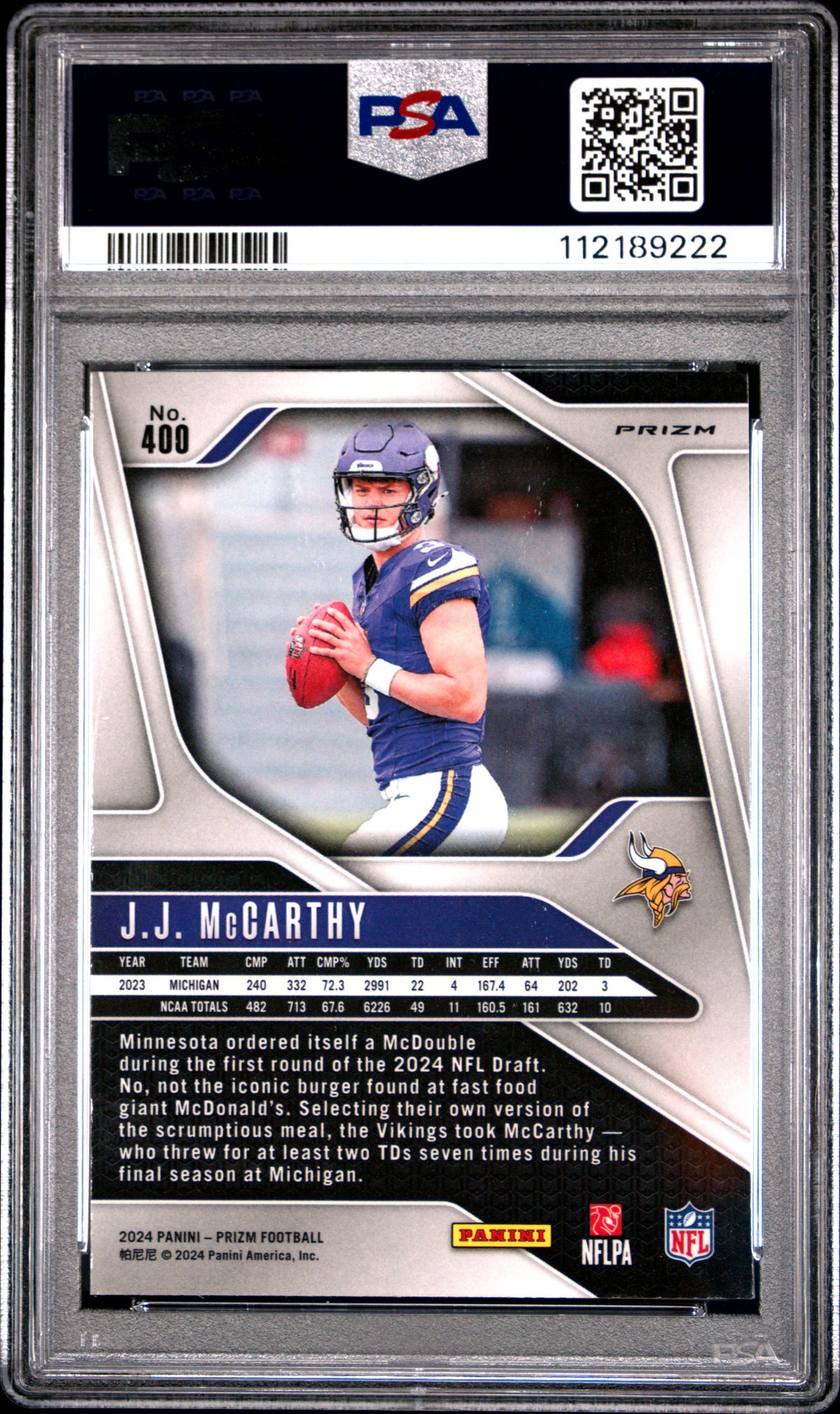 2024 Panini Prizm #400 Jj Mccarthy Silver Prizm PSA 9