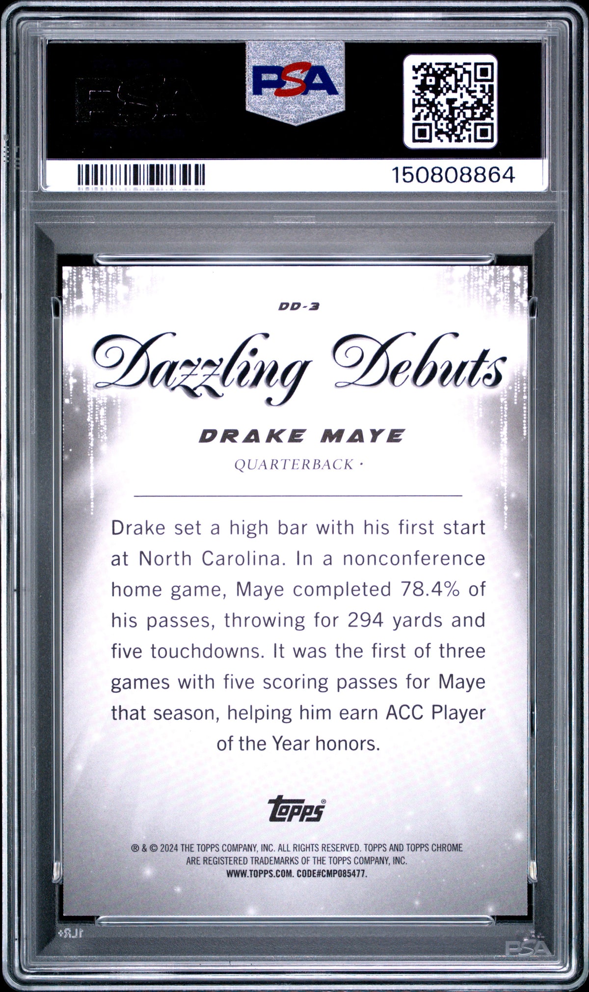 2024 Topps Chrome Dazzling Debuts #DD3 Drake Maye PSA 10