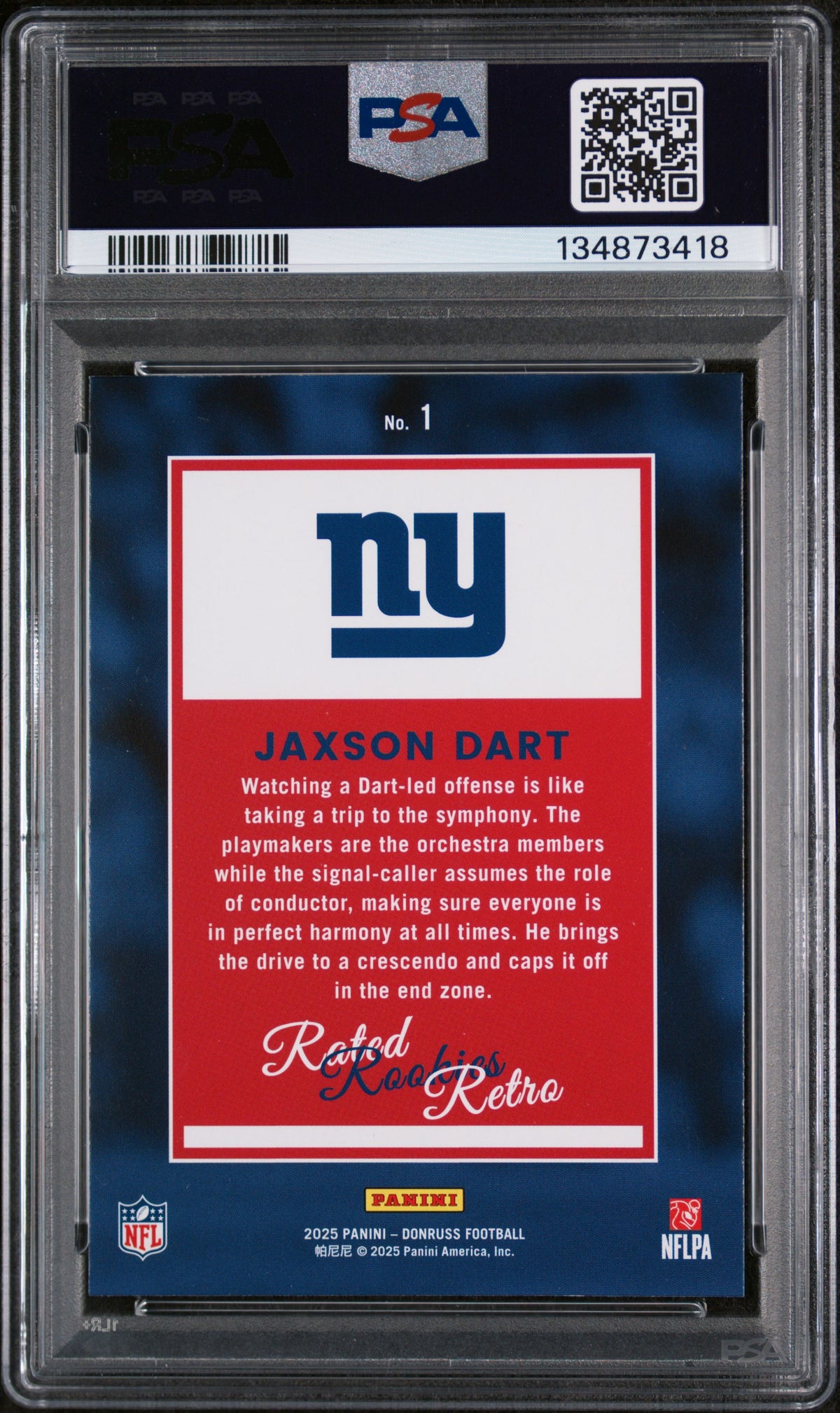 2025 Panini Donruss Rated Rookies Retro #1 Jaxson Dart PSA 10