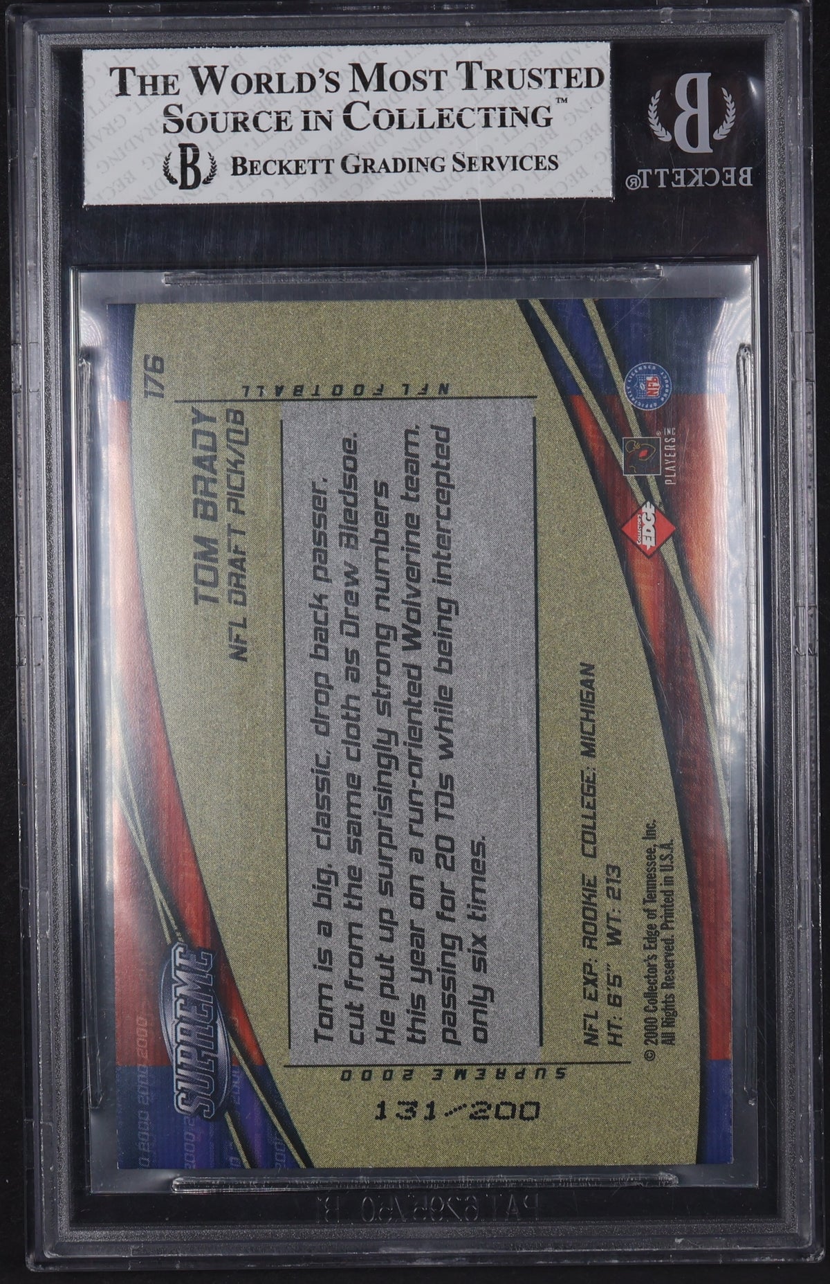2000 Collector's Edge Supreme #176 Tom Brady BGS 8 #/200