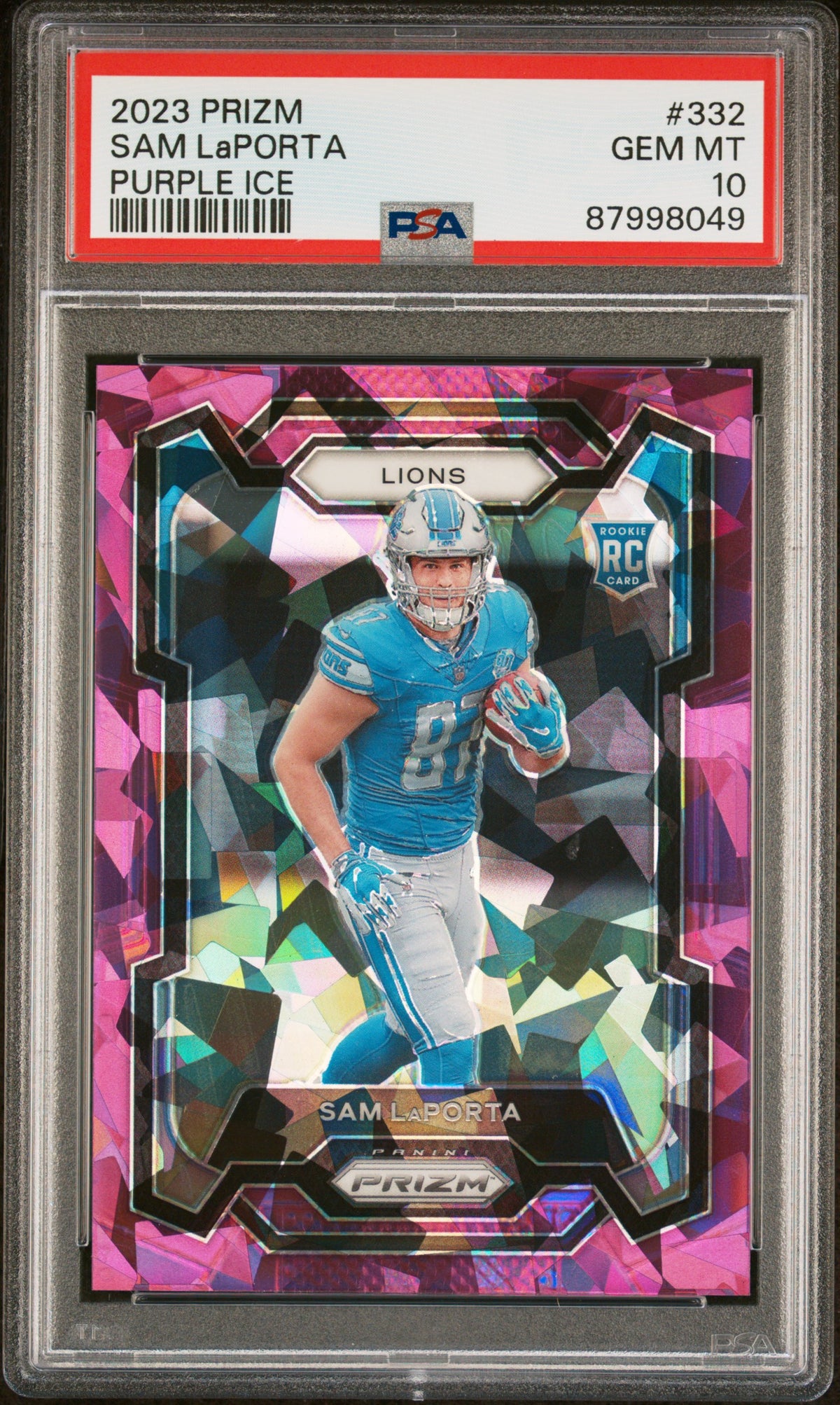2023 Panini Prizm #332 Sam Laporta Purple Ice PSA 10 #/225