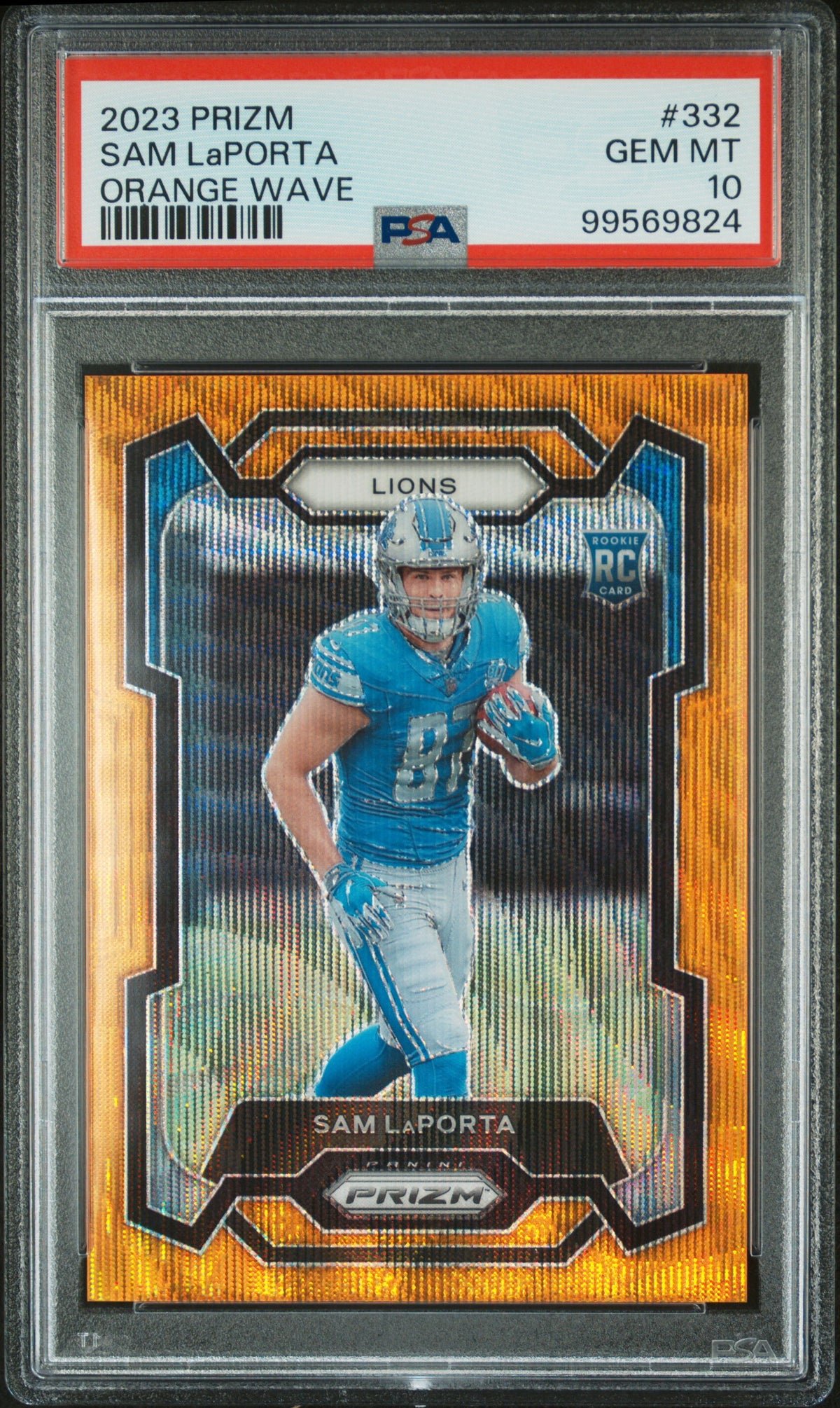 2023 Panini Prizm #332 Sam Laporta Orange Wave PSA 10 #/60