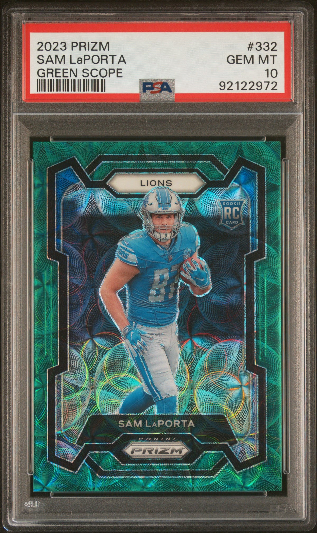 2023 Panini Prizm #332 Sam Laporta Green Scope PSA 10 #/75