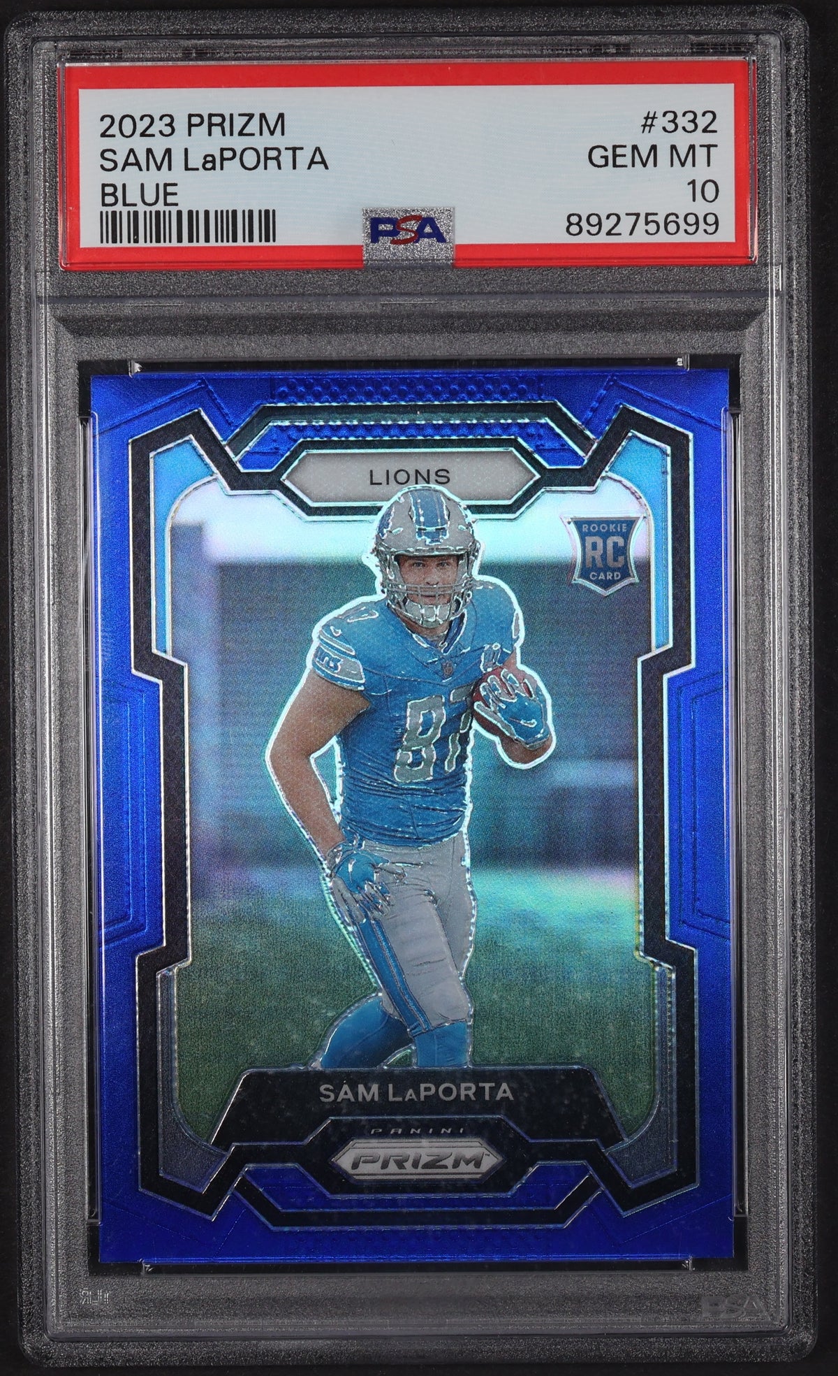 2023 Panini Prizm #332 Sam LaPorta Red White and Blue PSA 10
