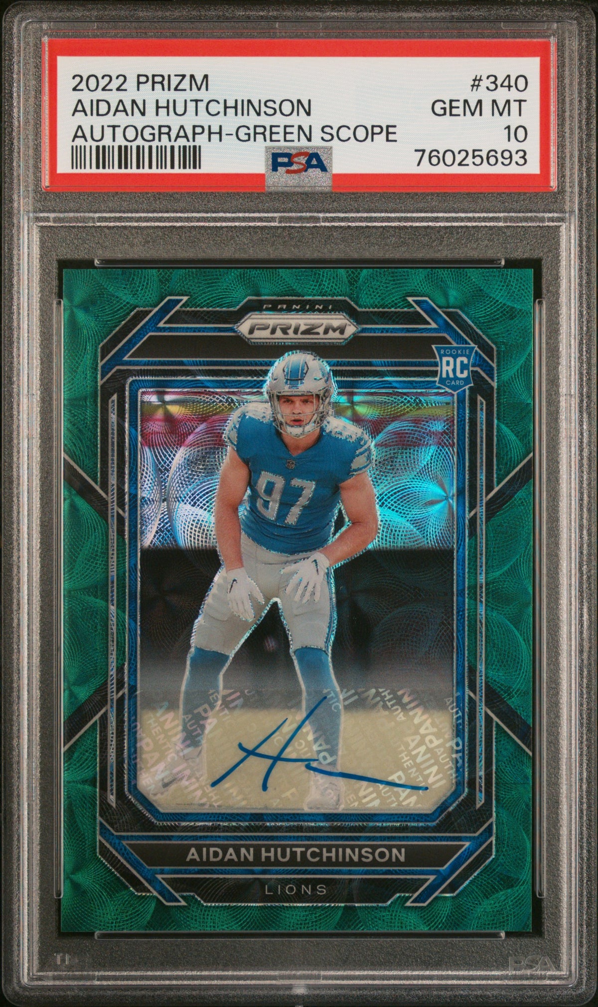 2022 Panini Prizm #340 Aidan Hutchinson Autograph-Green Scope PSA 10 #/75