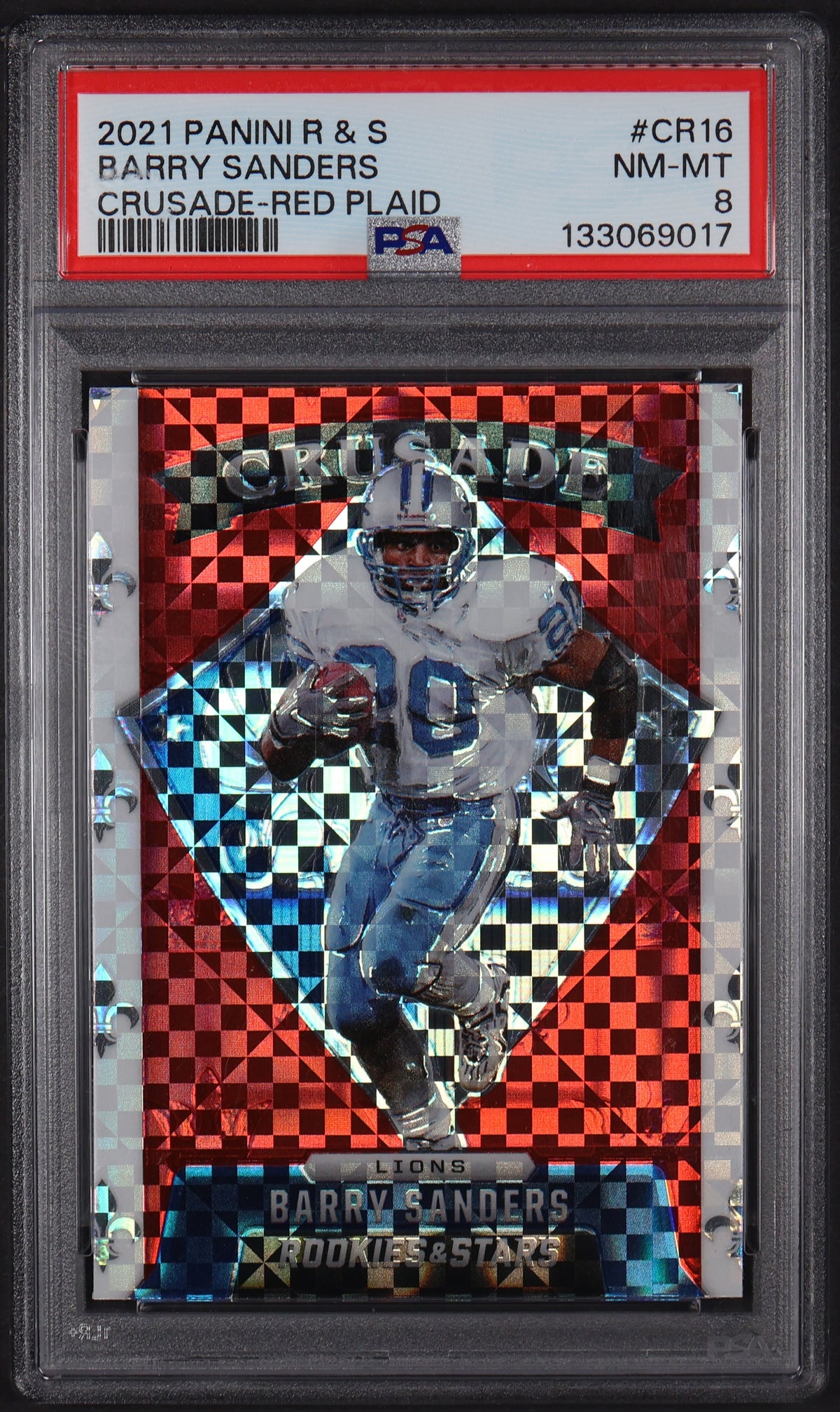 2021 Panini Rookies & Stars #CR-16 Barry Sanders Crusade Red Plaid PSA 8