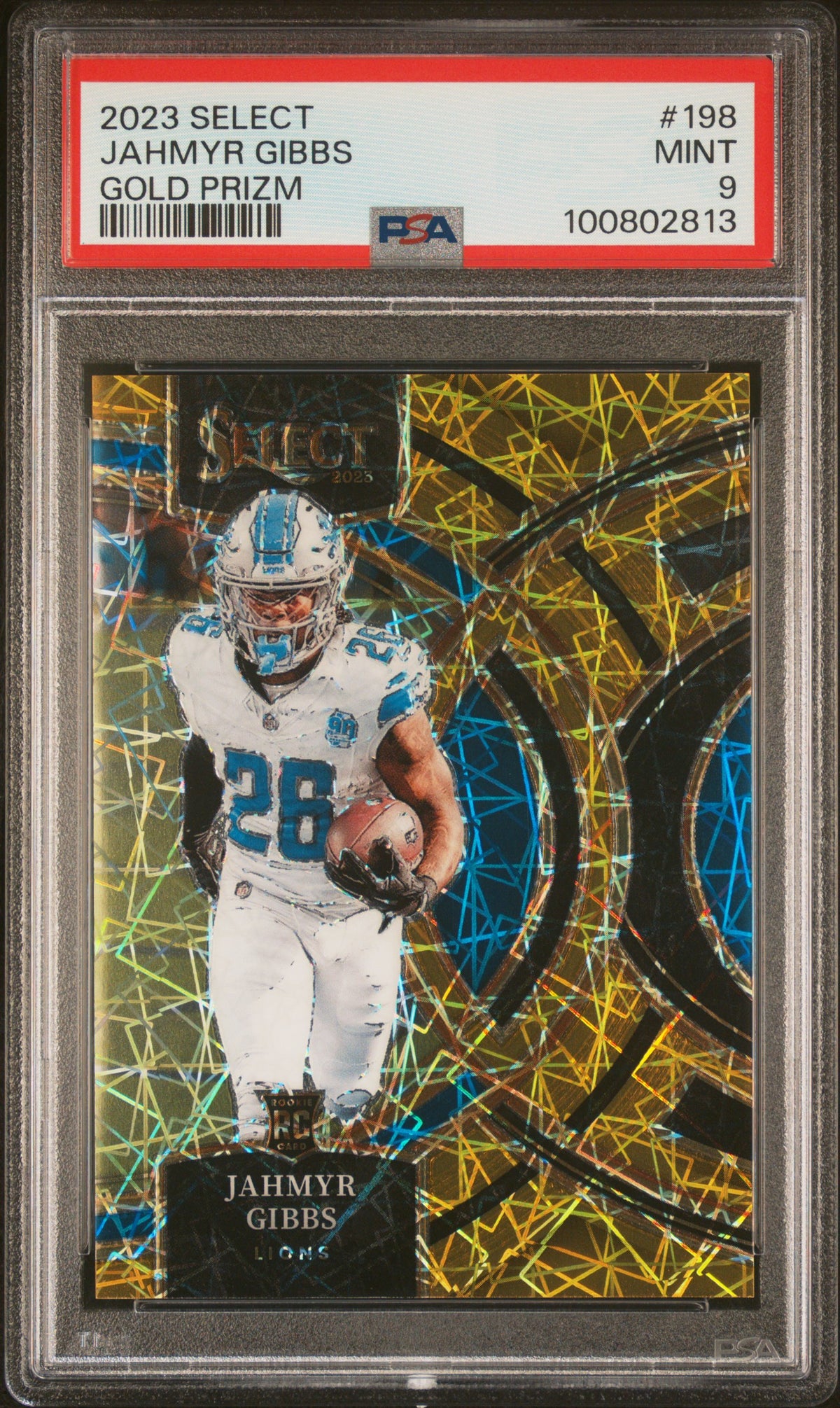 2023 Panini Select #198 Jahmyr Gibbs Gold Prizm PSA 9 #/10