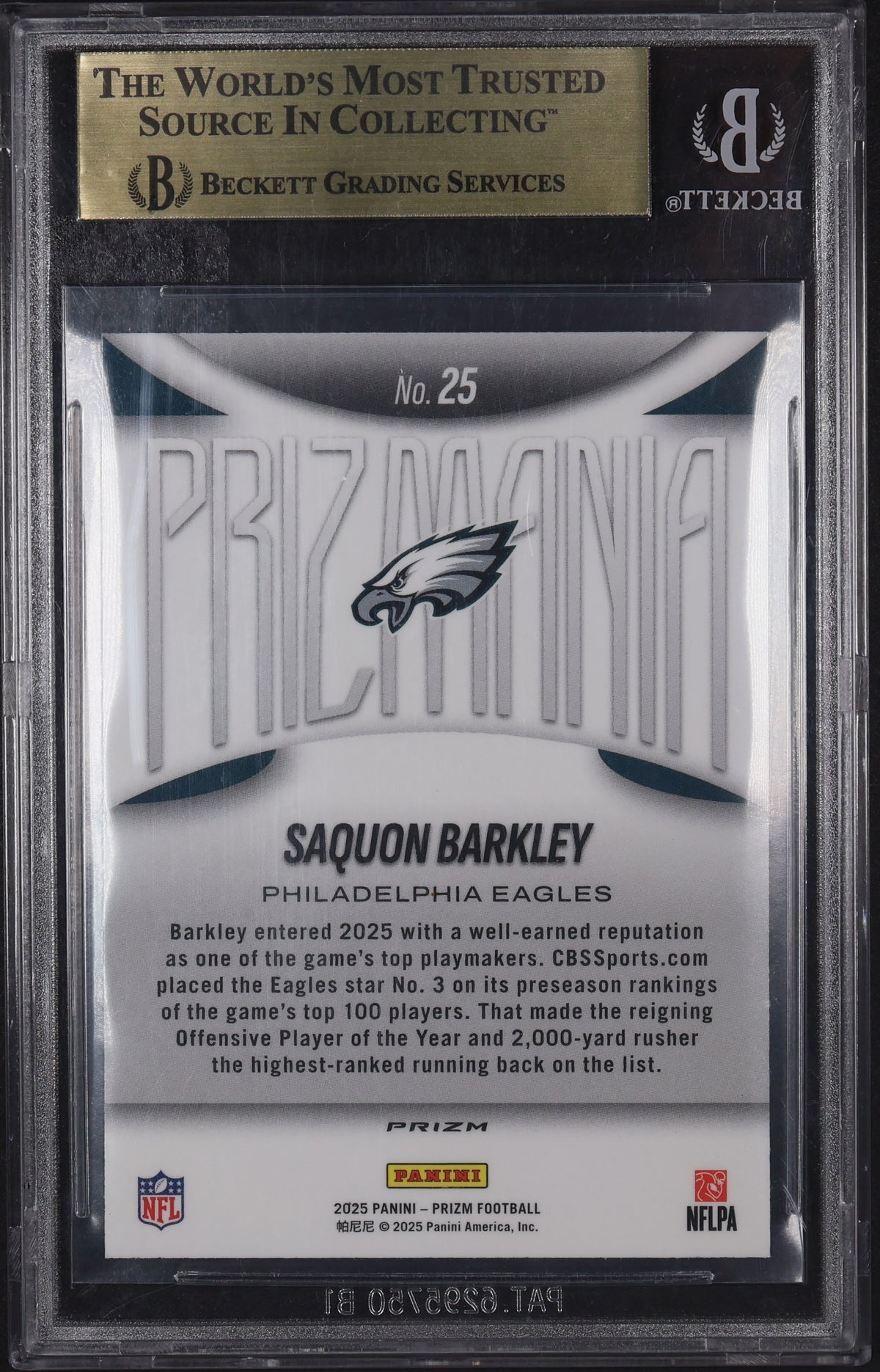 2025 Panini Prizm #25 Saquon Barkley Prizmania BGS 9.5