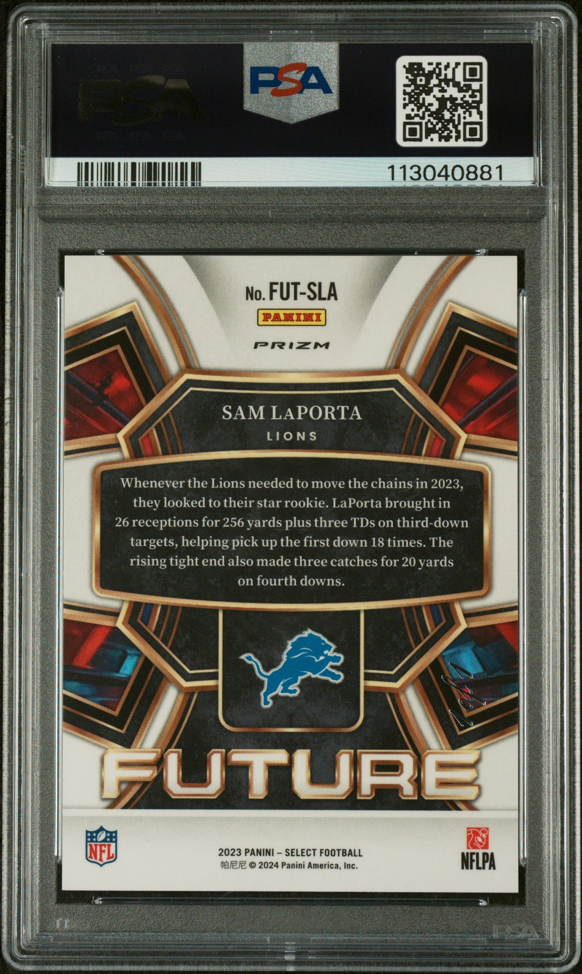 2023 Panini Select Select Future #FUTSLA Sam Laporta Future-Black 1/1 PSA 10 #/1