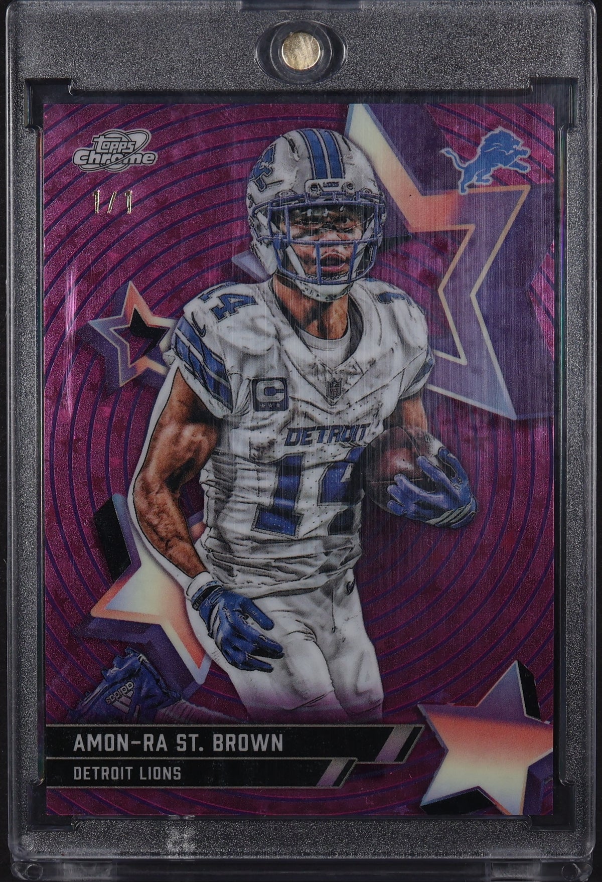 2025 Topps Chrome Cosmic #SF-20 Amon-Ra St. Brown Starfractor Pink #/1
