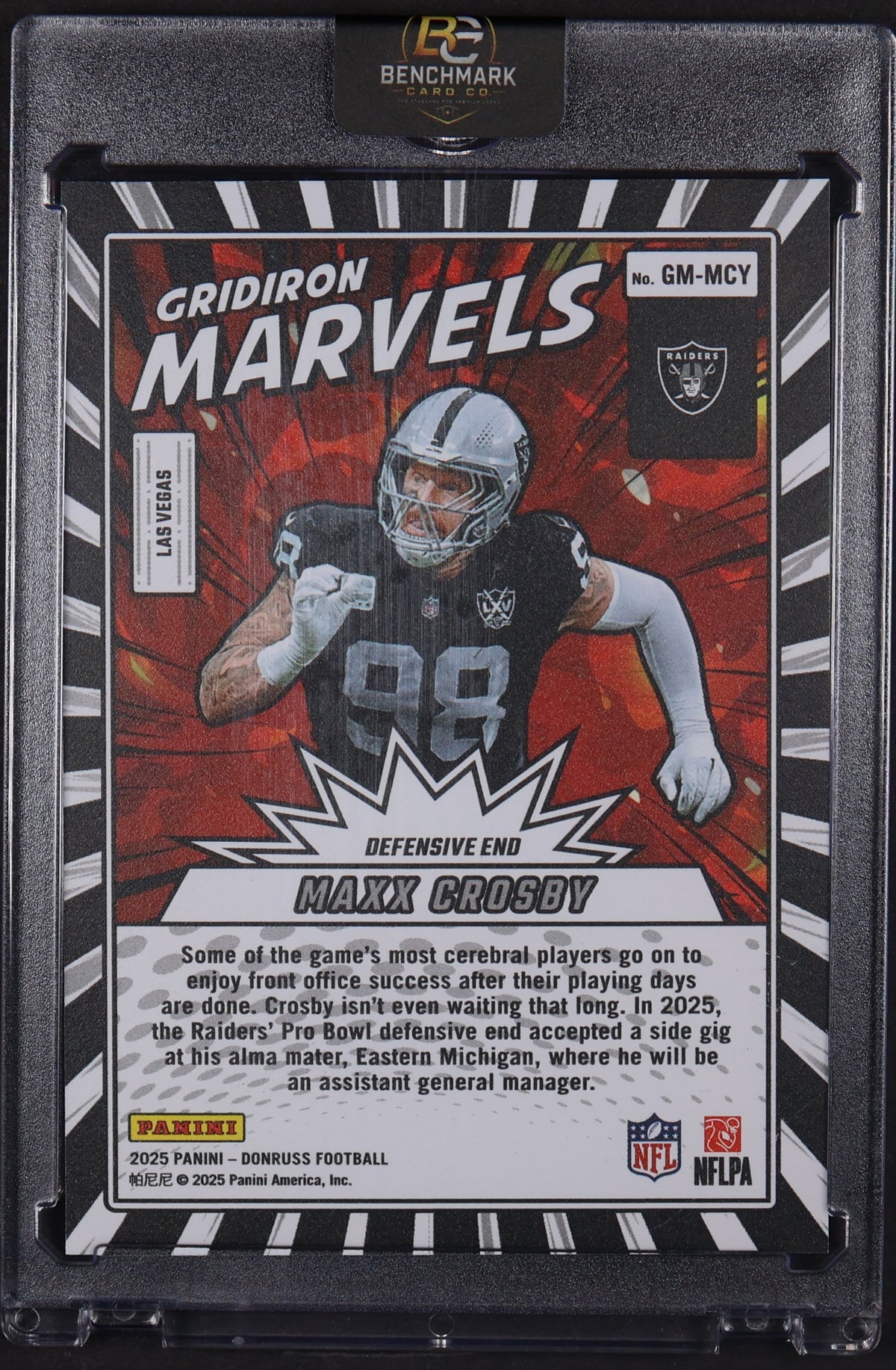 2025 Donruss #GM-MCY Maxx Crosby Gridiron Marvels