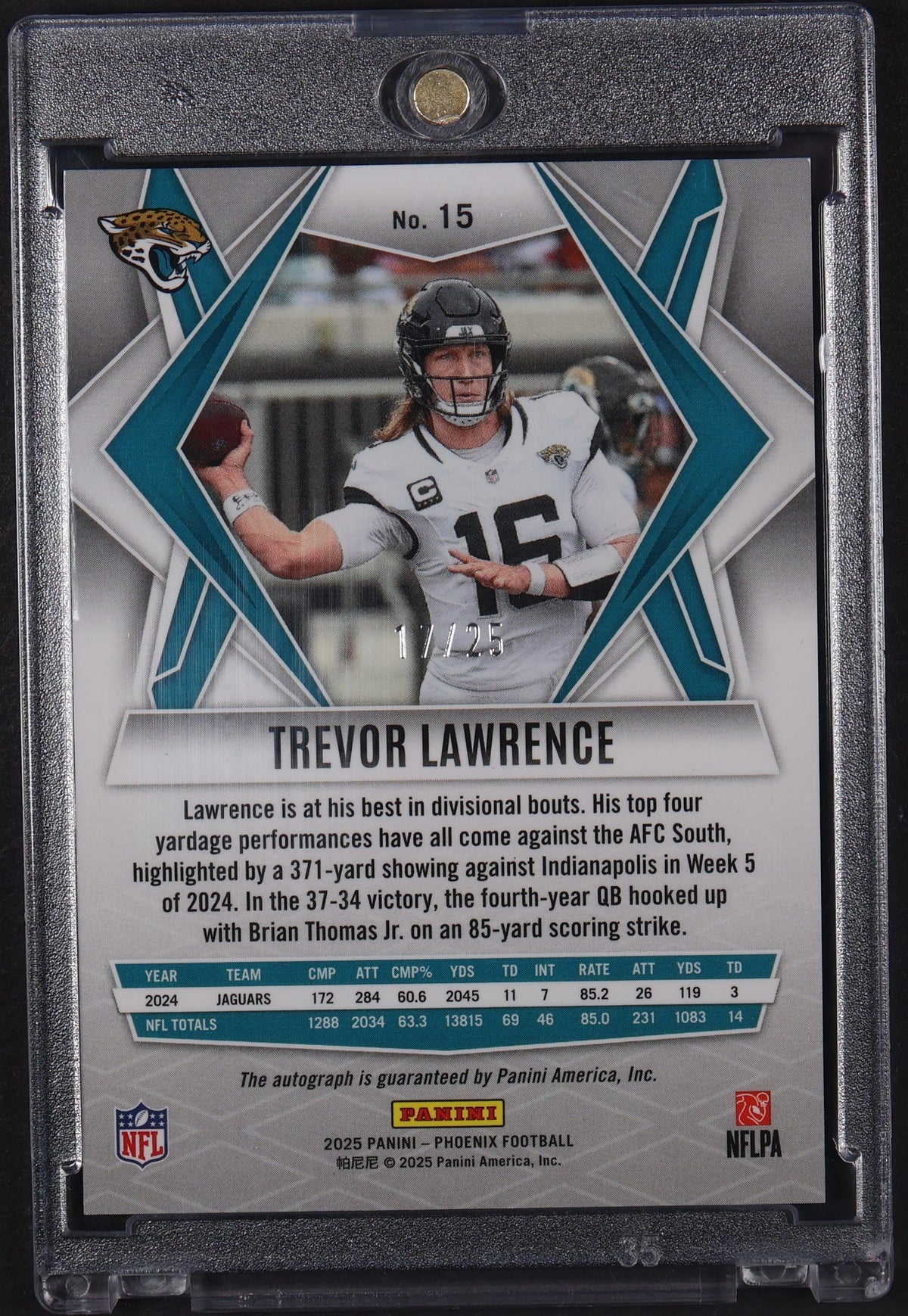 2025 Panini Phoenix #15 Trevor Lawrence Base Autographs Green Prizm #/25
