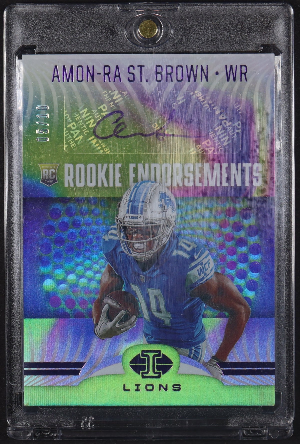 2021 Panini Illusions #RE-28 Amon-Ra St. Brown Rookie Endorsements Purple #/10