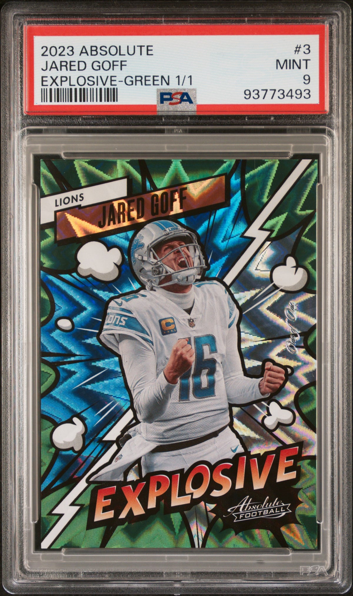 2023 Panini Absolute Explosive #3 Jared Goff Explosive-Green 1/1 PSA 9 #/1