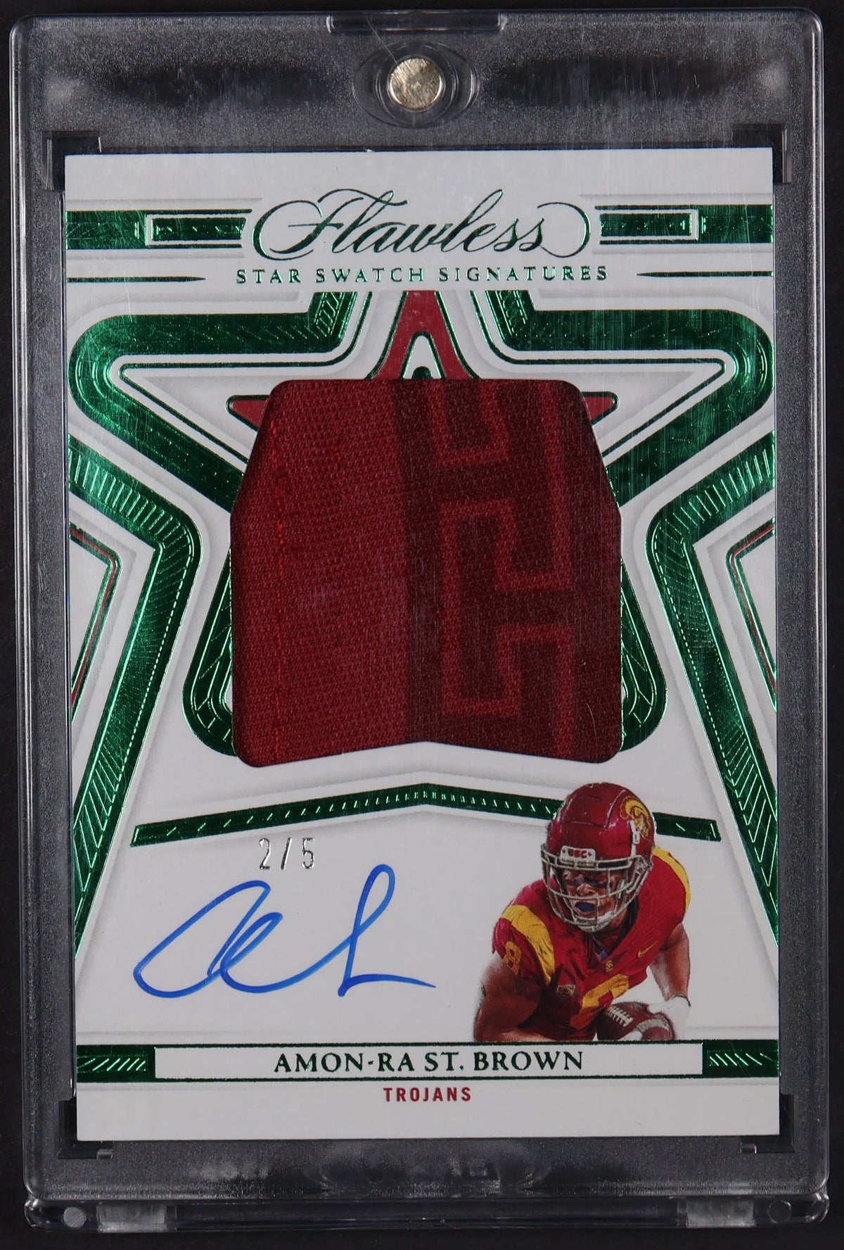 2023 Panini Flawless Collegiate #SSS-ASB Amon-Ra St. Brown Star Auto Emerald #/5