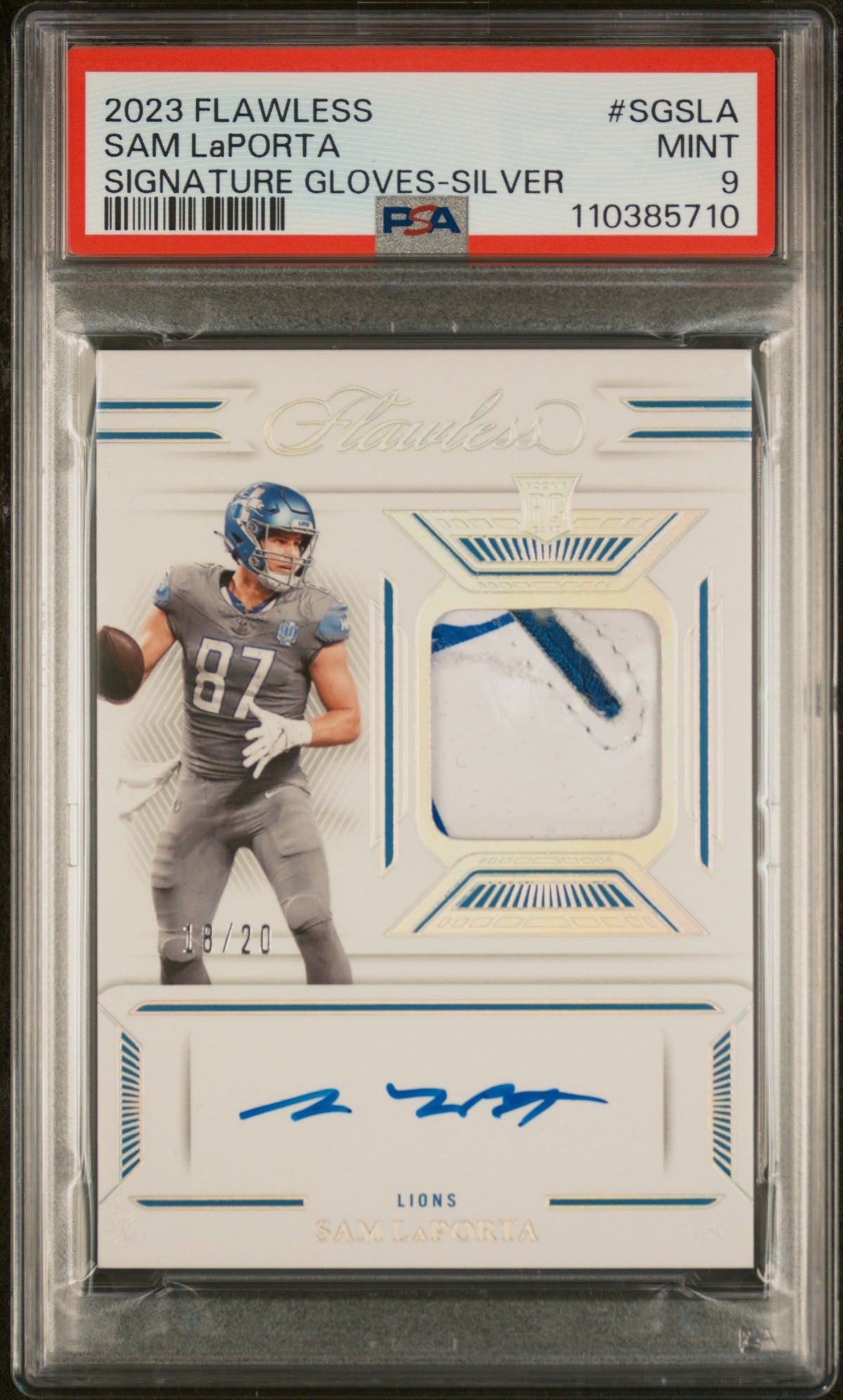 2023 Panini Flawless Signature Gloves #SGSLA Sam Laporta - Silver PSA 9 #/20