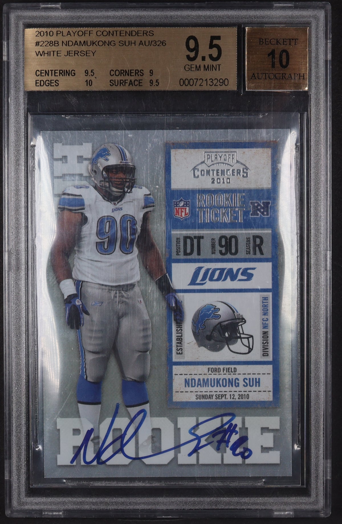 2010 Playoff Contenders #228b Autograph Ndamukong Suh BGS 9.5