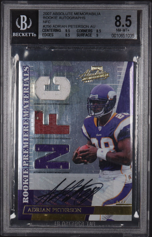 2007 Playoff Absolute #256 Adrian Peterson Rookie Materials Auto BGS 8.5 #/25