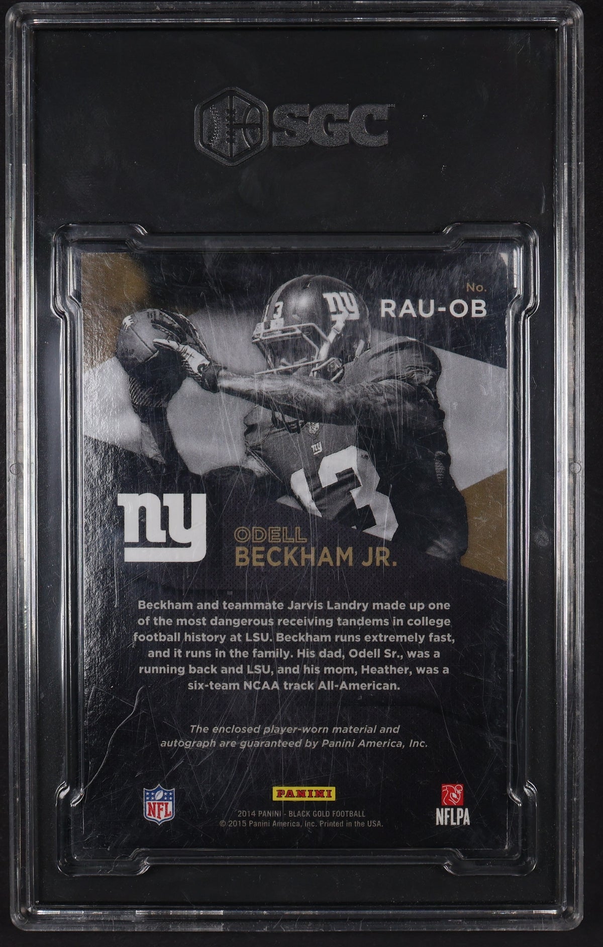 2014 Black Gold #RAU-OB Odell Beckham Jr Rookie Auto Jerseys Nike Logo SGC 7 #/5